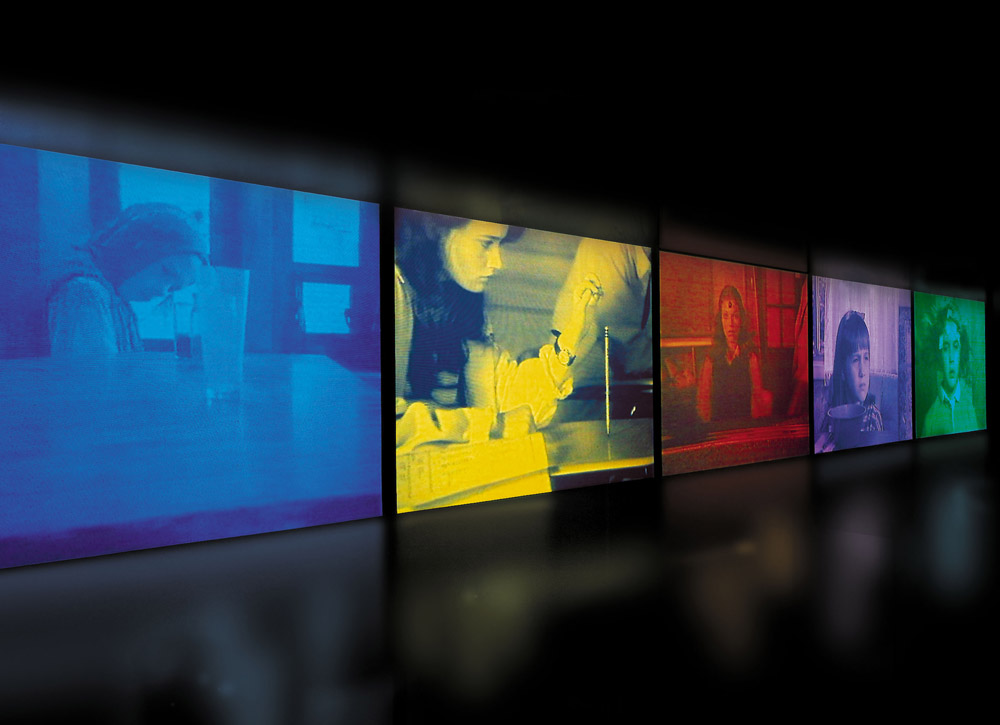 Susan Hiller  ‘Psi Girls’, 1999 Video installation: 5 synchronised programmes, 5 projections, colour with stereo sound, real-time audio processing. Programme duration 20 minutes Dimensions variable