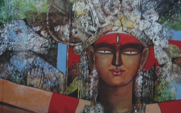 SHIBANI (ACRYLIC ON CANVAS SIZE 22”*18”), SARBANI GANGULY, ANASTASIA GALLERY The enormous courage of the mighty Goddess Durga also named as “Shibani” exists in her stupendous strength to conquer the unconquerable and triumph over the evil spirits to spread the crimson espirit of adoration, ardour, vigour and vitality.