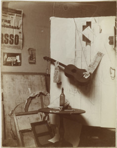 Pablo Picasso (Spanish, 1881-1973) Photographic composition with Construction with Guitar Player and Violin. Paris, on or after January 25 and before March 10, 1913 Gelatin silver print 4 5/8 x 3 7/16" (11.8 x 8.7 cm) Private collection