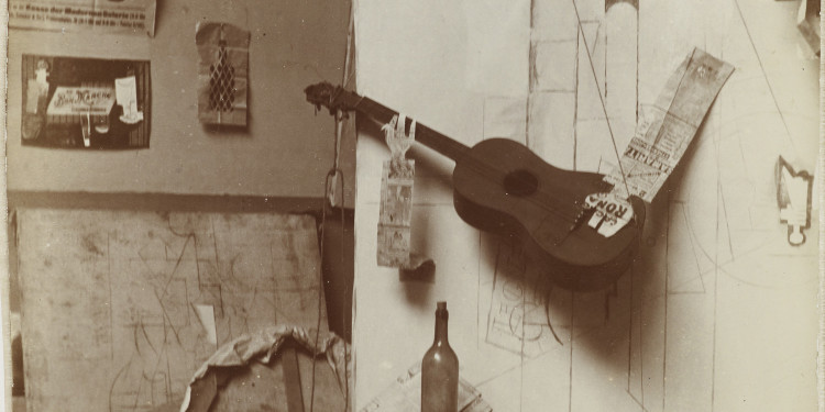 Pablo Picasso (Spanish, 1881-1973) Photographic composition with Construction with Guitar Player and Violin. Paris, on or after January 25 and before March 10, 1913 Gelatin silver print 4 5/8 x 3 7/16" (11.8 x 8.7 cm) Private collection