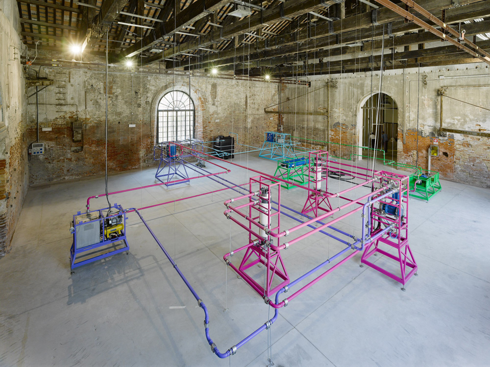 Ayşe Erkmen, Plan B, 2011 Installation Water purification units with extended pipes and cables Photo credit: Roman Mensing / artdoc.de The Pavilion of Turkey, The 54th International Art Exhibition, Venice Biennale