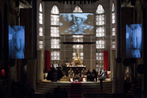" Eine Kirche der Angst vor dem Fremden in mir " eine Fluxus-Oratorium von Christoph Schlingensief bei der Ruhrtriennale, Geblaesehalle Duisburg. Urauffuehrung: 21. September 2008.