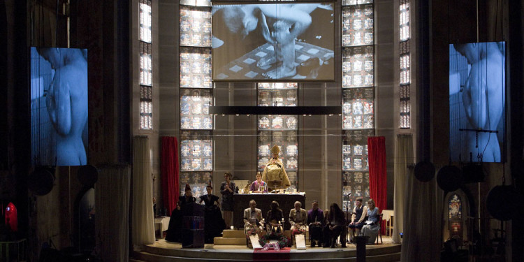 " Eine Kirche der Angst vor dem Fremden in mir " eine Fluxus-Oratorium von Christoph Schlingensief bei der Ruhrtriennale, Geblaesehalle Duisburg. Urauffuehrung: 21. September 2008.