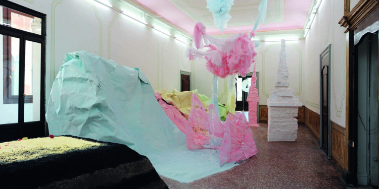 Karla Black, Installation View, Palazzo Pisani (S.Marina) at the Venice Biennale, 2011 Courtesy the artist and Gallery Gisela Capitain. Photo: Gautier Deblonde