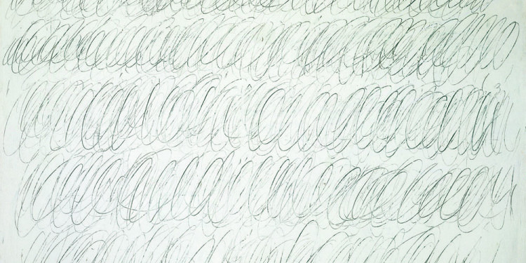 Cy Twombly Untitled, 1968 Wandfarbe auf Ölbasis und Wachskreide auf Leinwand / oil-based house paint, wax crayon on canvas 175 x 218 cm Leihgabe der Österreichischen Ludwig Stiftung Foto: MUMOK © VBK, Wien 2011