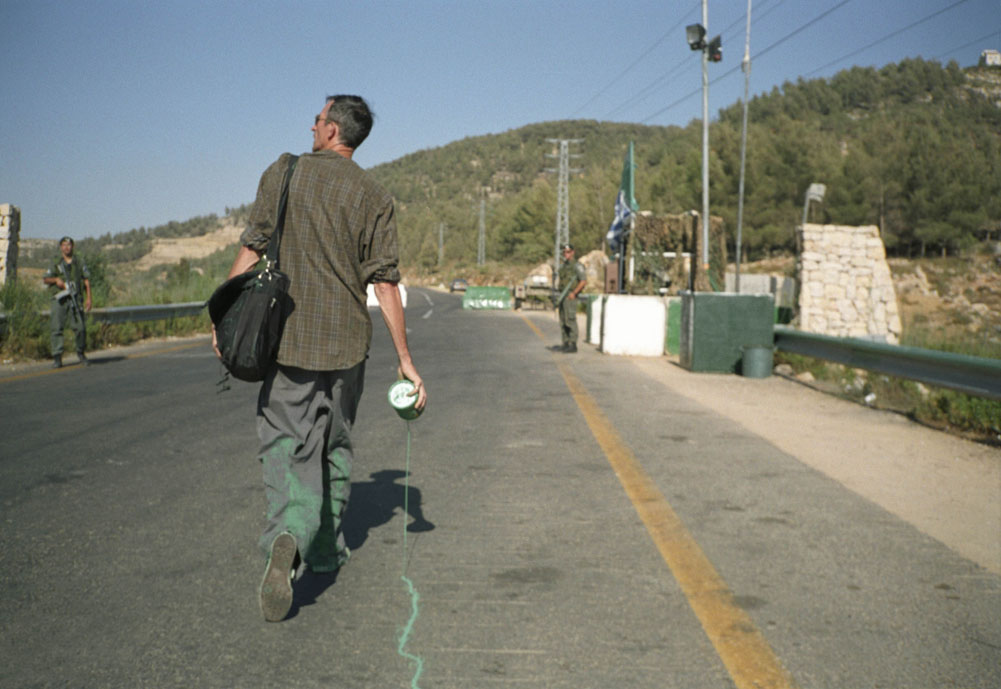 Francis Alÿs The Green Line (Sometimes doing something poetic can become political and sometimes doing something political can become poetic) 2005 Documentation of an action Edition of 1, EP Courtesy David Zwirner, New York