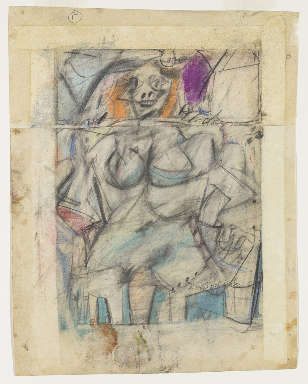 Willem de Kooning (American, born the Netherlands. 1904-1997) Seated Woman (1952) Pencil, pastel, and oil on two sheets of paper 12 1/8 x 9 1/2" (30.8 x 24.2 cm) The Museum of Modern Art, New York. The Lauder Foundation Fund © 2011 The Willem de Kooning Foundation/Artists Rights Society (ARS), New York