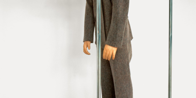 Maurizio Cattelan La Rivoluzione siamo noi, 2000 Polyester resin, wax, pigment, felt suit, and metal coat rack, figure: 123.8 x 35.6 x 43.2 cm; coat rack: 189.9 x 47 x 52.1 cm Courtesy of the artist. © Maurizio Cattelan Photo: Attilio Maranzano