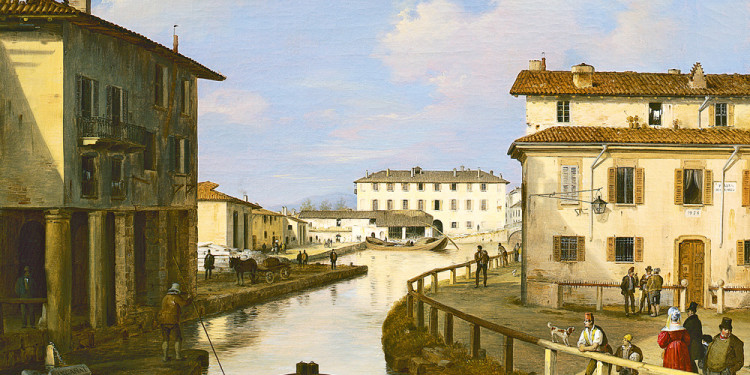 Angelo Inganni (Brescia 1807 – 1880) Il Naviglio dal ponte di San Marco, 1834-1837 Olio su tela, 46,2 x 56,5 cm Collezione Intesa Sanpaolo