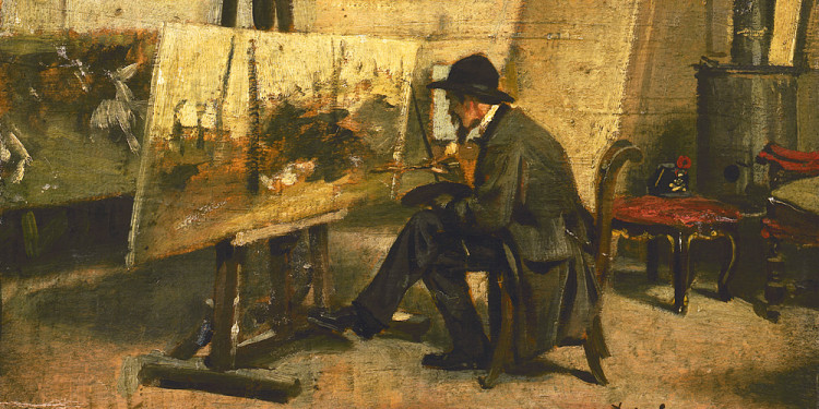 Giovanni Boldini (Ferrara 1842 – Parigi 1931) Ritratto di Fattori nel suo studio, 1866-1867 Olio su tavola, 13 x 24 cm Collezione Intesa Sanpaolo