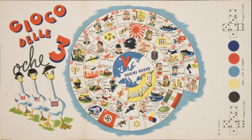 Unknown Italian designer. Gioco delle 3 oche (Game of the three geese). c. 1944. 12 ½ x 22 ½” (31.8 x 57.2 cm). The Wolfsonian-Florida International University, Miami Beach, Florida, The Mitchell Wolfson, Jr. Collection