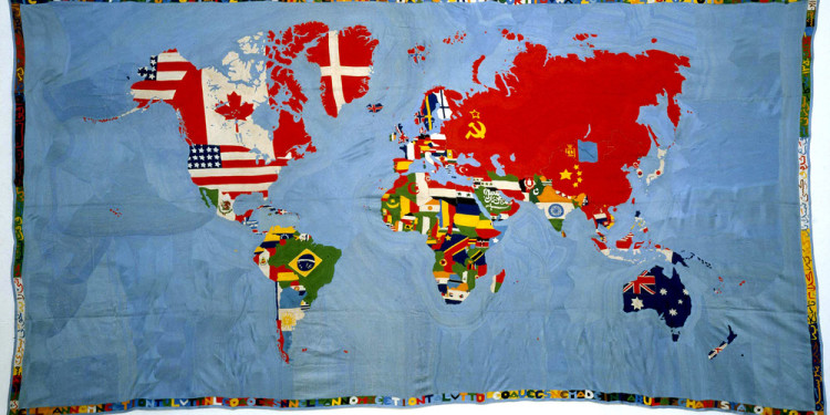 Alighiero Boetti: Game Plan Alighiero Boetti (Italian, 1940-1994). Mappa (Map). 1971-72. Embroidery on linen 78 ¾ x 141 ¾” (200 x 360 cm). Glenstone. © 2012 Estate of Alighiero Boetti / Artists Rights Society (ARS), New York / SIAE, Rome