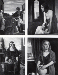 Carlo Carrà, Le figlie di Loth, 1919, olio su tela, cm 111 x 80 (Rovereto, Mart,VAF - Stiftung) - Mario SIroni, Solitudine, 1925 ca.; olio su tela, cm 103 x 85 (Roma, Galleria Nazionale d'Arte Moderna) - Pero Marussig, Autunno, 1924, olio su tela, cm 148 x 98,5 (Rovereto, Mart) - Achille Funi. La sorella, 1923, tempera su tela, cm 90 x 74,5 (Rovereto, Mart)