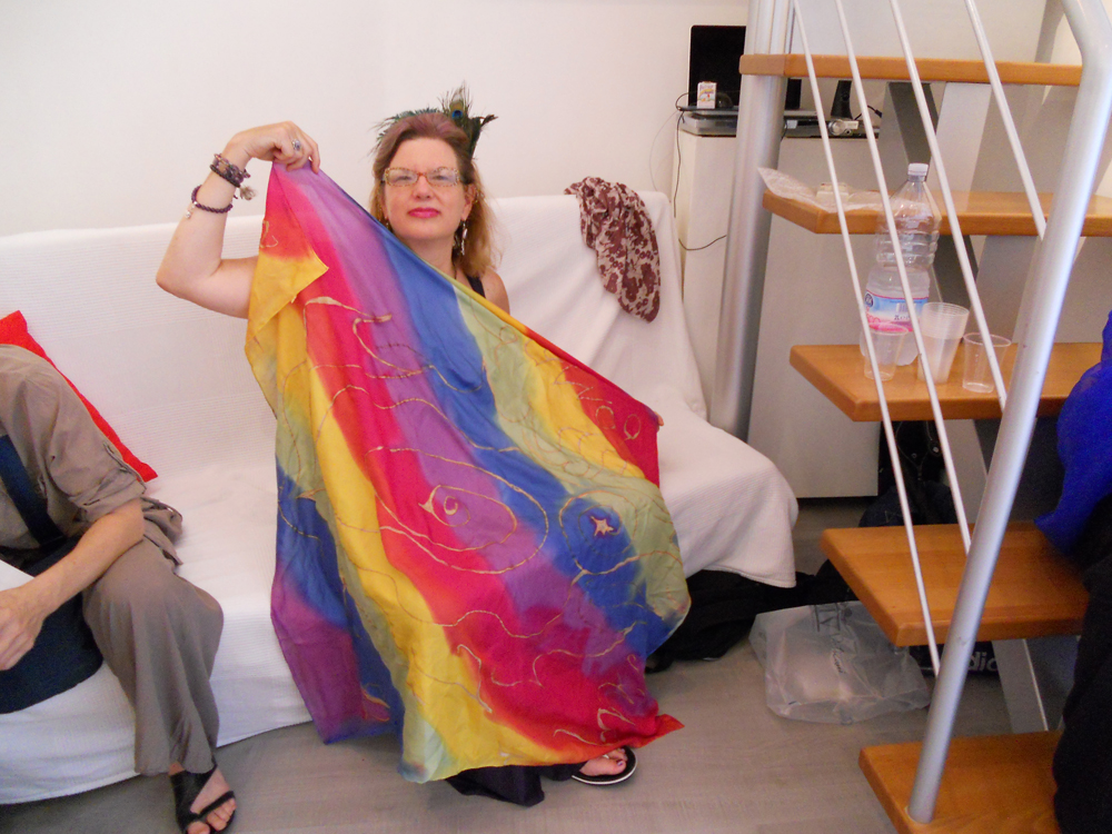 Reynolds with the flag of the London Biennale at studio.ra (5.7.2012)