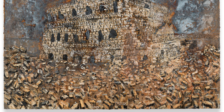 Anselm Kiefer Der fruchtbare Halbmond, 2009 Acrylic, oil, shellac and sand on canvas 430x760x8 cm ⓒAnselm Kiefer Photocredit: Charles Duprat Courtesy Lia Rumma Gallery, Milan/Naples