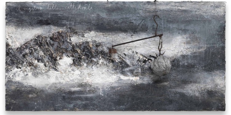 Anselm Kiefer Il Mistero delle Cattedrali, 2012 Oil, acrylic, pastel, steel, lead, chalk and plaster on canvas 190x380x30 cm ⓒAnselm Kiefer Photocredit: Charles Duprat Courtesy Lia Rumma Gallery, Milan/Naples