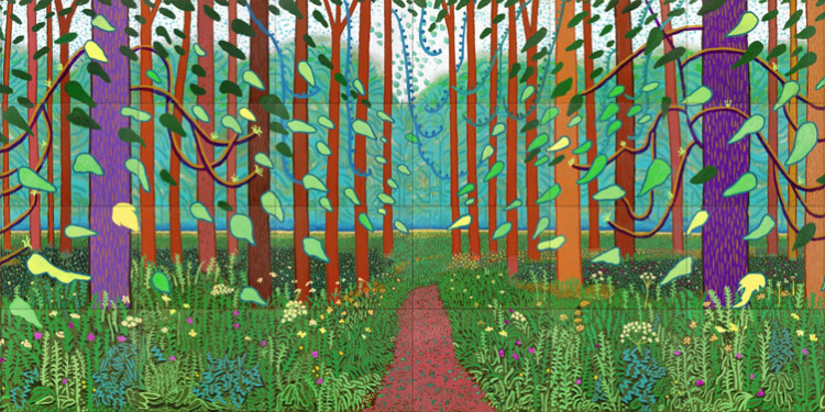 Arrival_of_Spring.jpg David Hockney "The Arrival of Spring in Woldgate, East Yorkshire in 2011(twenty eleven)" Aus einem 52-teiligen Werk / one of a 52 part work Öl auf 32 Leinwänden / Oil on 32 canvases Je / each 91,44 x 121,92 cm, gesamt / total 365,76 x 975,36 cm © David Hockney Photo: Jonathan Wilkinson