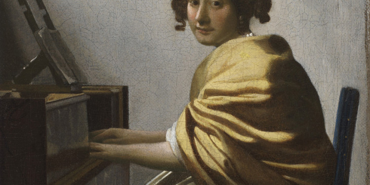 Johannes Vermeer Giovane donna seduta al virginale, 1670 - 1672 ca. Olio su tela, 25.1 x 20 cm Collezione privata