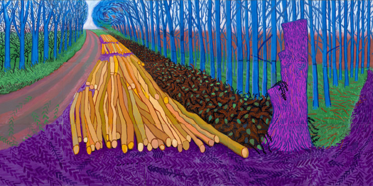 Winter_Timber.jpg David Hockney "Winter Timber", 2009 Öl auf 15 Leinwänden / Oil on 15 canvases Je / each 91,44 x 121,92 cm, gesamt / total 274,32 x 609,60 cm © David Hockney Photo: Jonathan Wilkinson