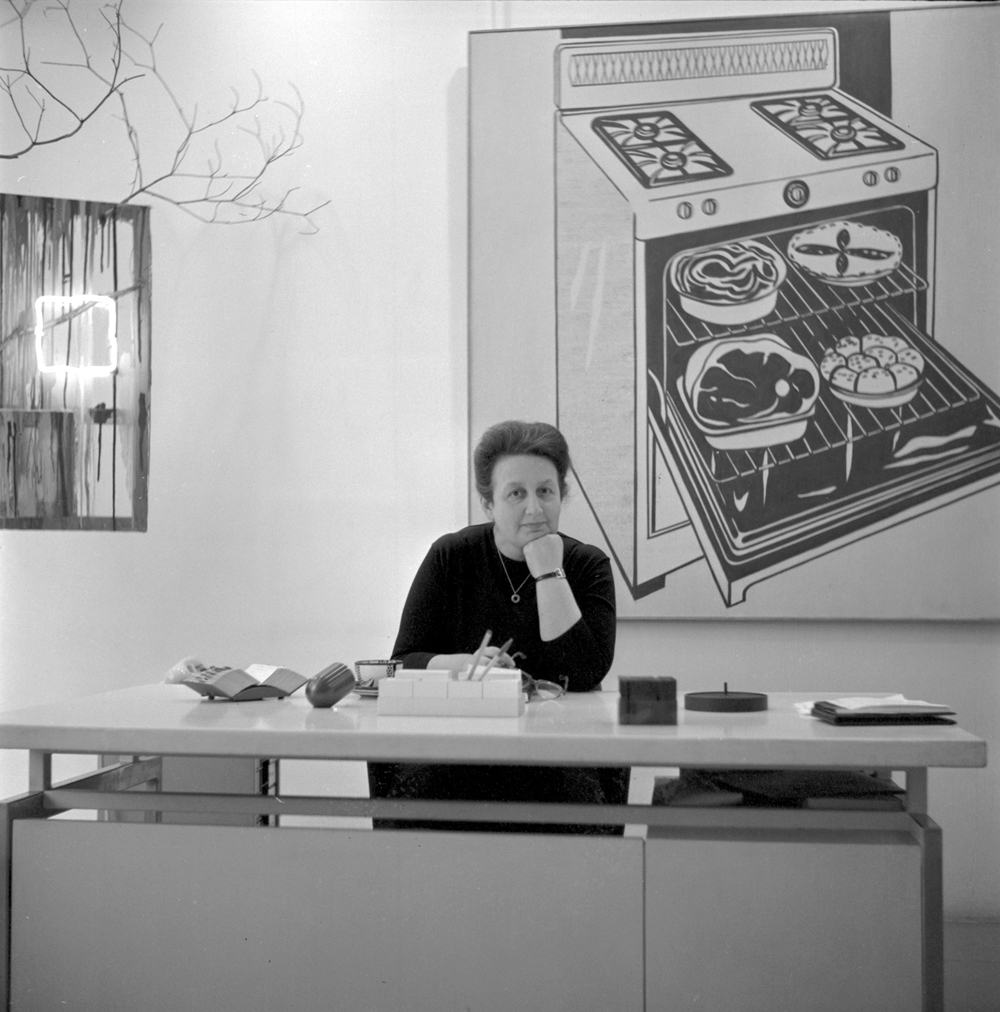 Ileana Sonnabend at her desk at Galerie Ileana Sonnabend, Paris, circa 1965. Courtesy Sonnabend Gallery, New York