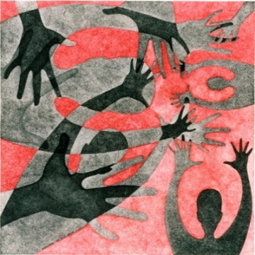 Ombre (Inferno, canto V), 2001 Matita e inchiostro nero e rosso su carta, 32 x 32 cm, Collezione Gillo Dorfles