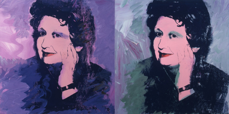 Andy Warhol (United States, 1928–1987). Ileana Sonnabend. 1973. Acrylic and silkscreen on canvas, two panels. 40 x 80″ (101.6 x 203.2 cm). Sonnabend Collection, New York. © 2013 Andy Warhol Foundation for the Visual Arts / Artists Rights Society (ARS), New York