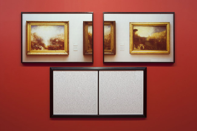 Sophie Calle “Purloined : Turner”, 1998-2013, Two colour photographs, text, frames, 90 x 127 cm / 35 1/2 x 50 inches (each photo), 90 x 170 cm / 35 1/2 x 67 inches (text), 15 x 20 cm / 6 x 7 3/4 inches (introduction text) ©Adagp, Paris 2013